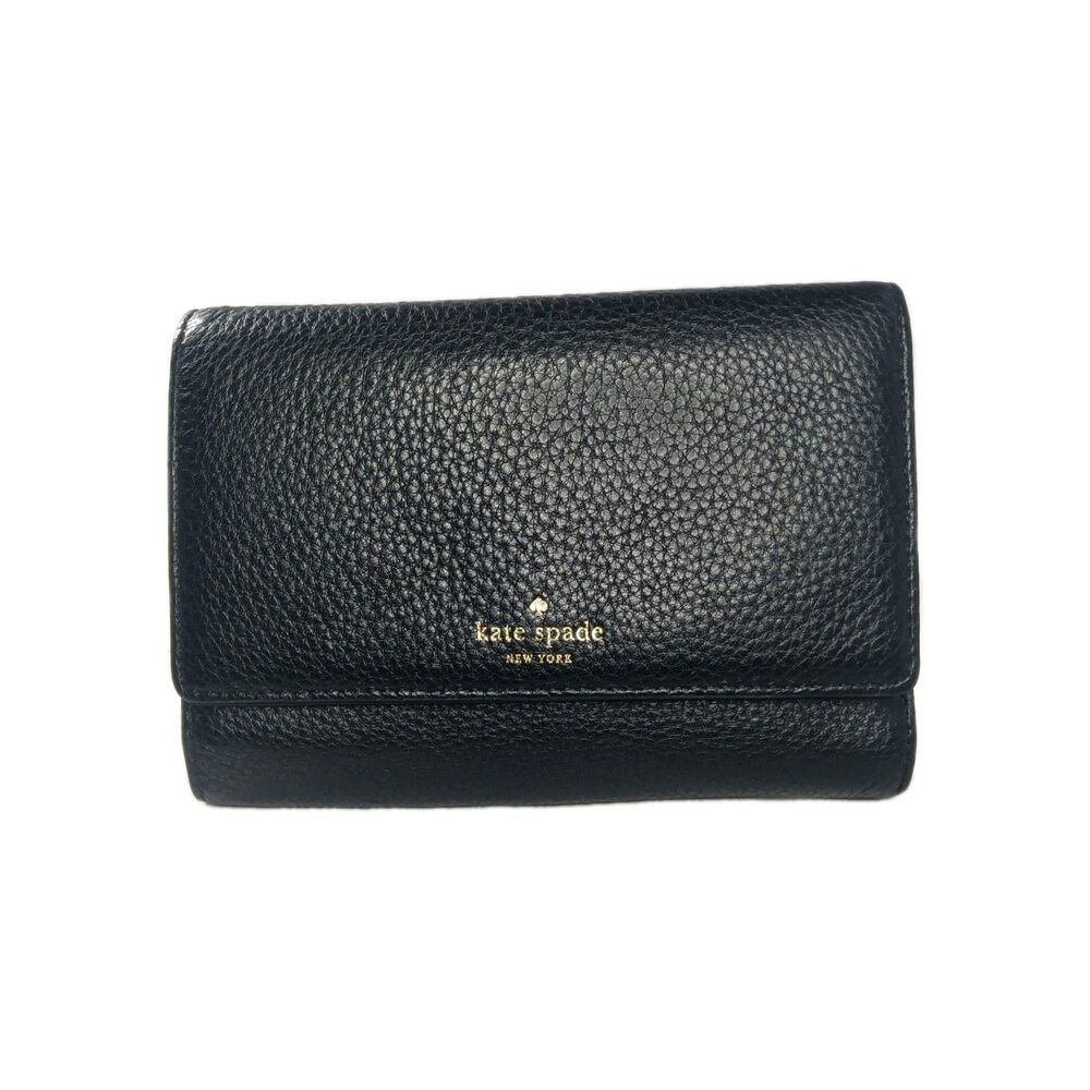 Kate Spade Black Leather Wallet Trifold- Gley Grey Street Callie Retail $158